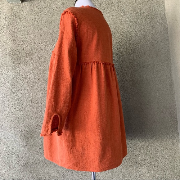 🔥5/$20🔥 “Zara” Rust Long-Sleeve Tunic Raw-Edge Seams size M - Picture 9 of 12